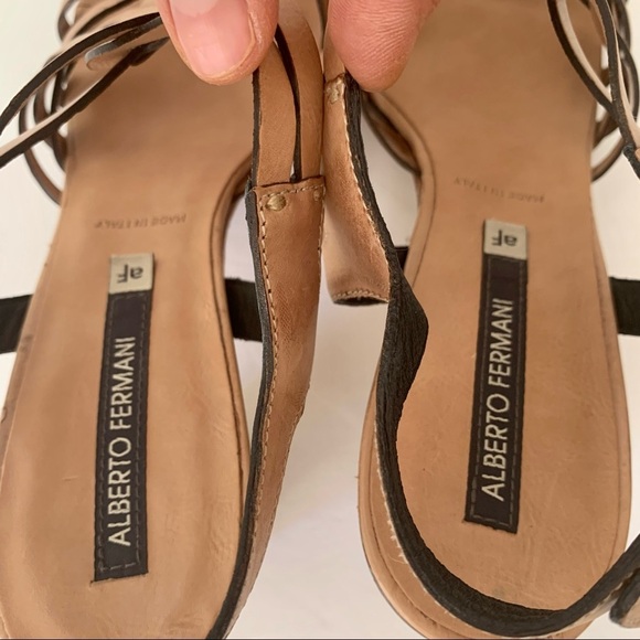 New ALBERTO FERMANI Strappy Block Heel Sandals Leather Tan Made In Italy - Picture 13 of 16